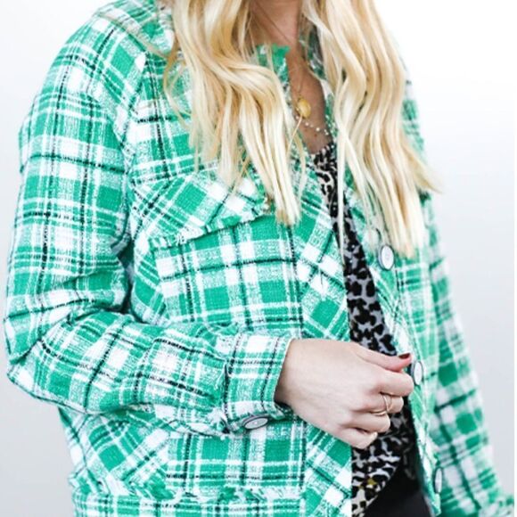 CAbi 5653 Green Library Plaid Tweed Jacket M - Picture 3 of 12